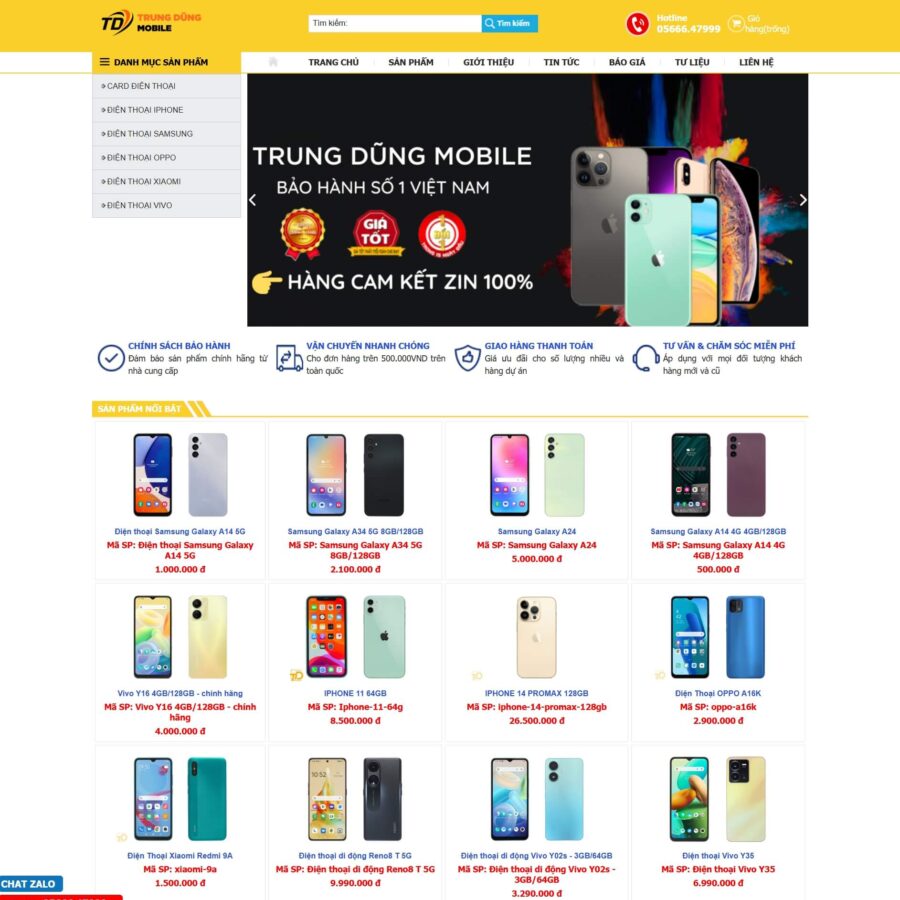 Theme WordPress Bán Hàng Điện Thoại Di Động Tung Dũng Mobile