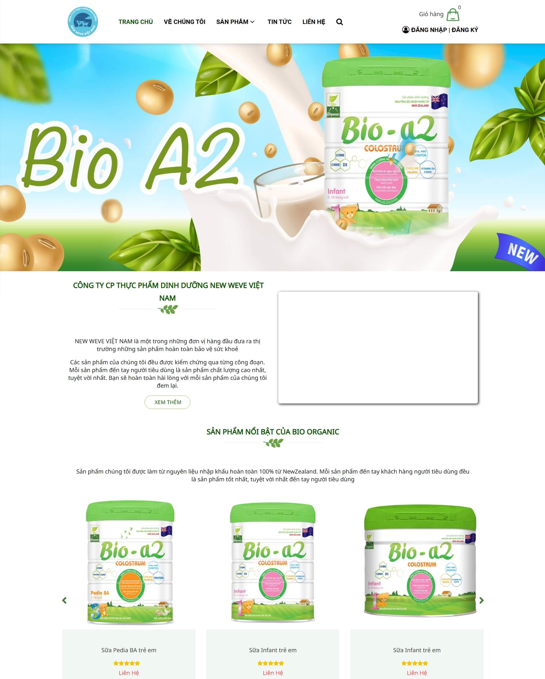 Theme WordPress Thực Phẩm Dinh Dưỡng New Weve BioA2