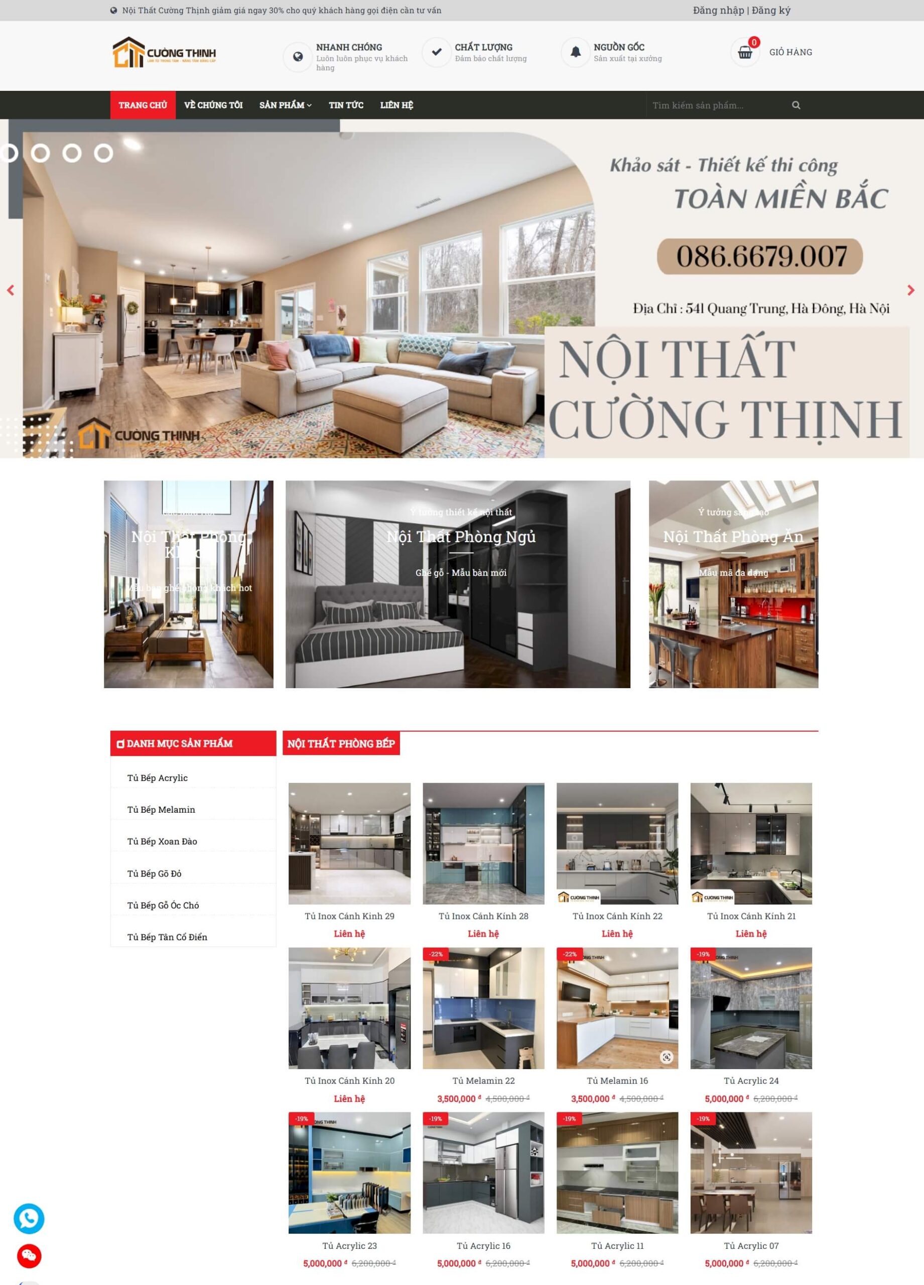 Theme WordPress Nội Thất Tủ Bếp Cánh Kính