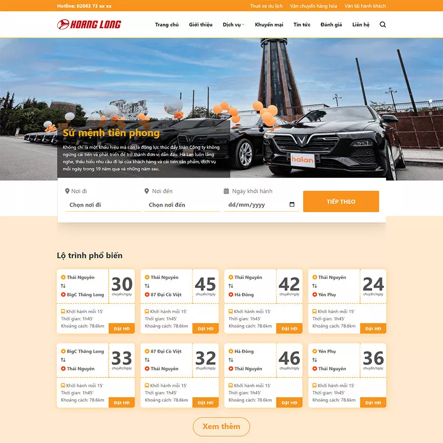 Theme WordPress nhà xe, thuê xe