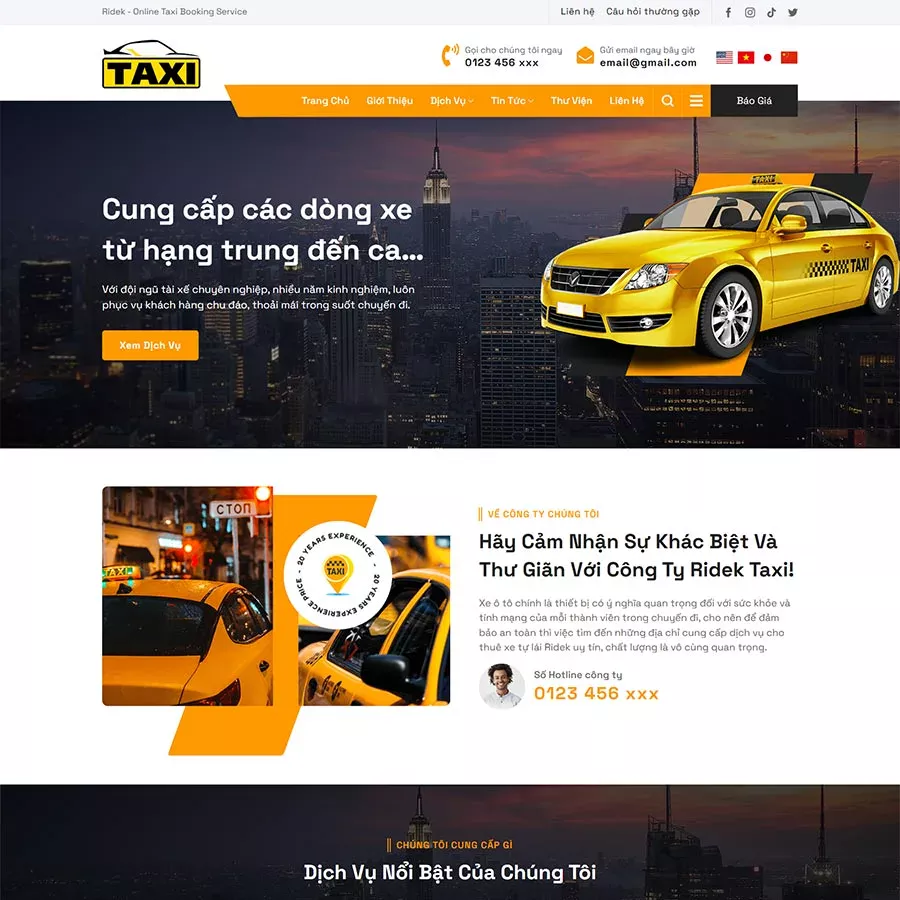 Theme WordPress dịch vụ thuê xe taxi 06