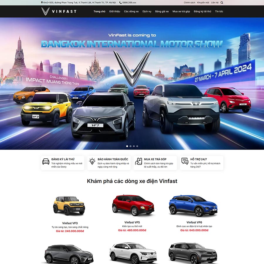Theme WordPress bán xe Vinfast